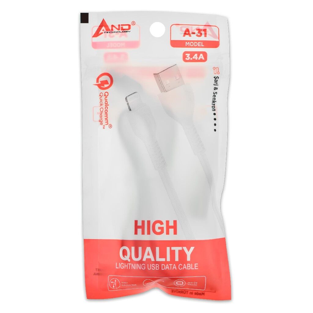 AND LİGHTNİNG USB DATA KABLO 3.4A AND-A31