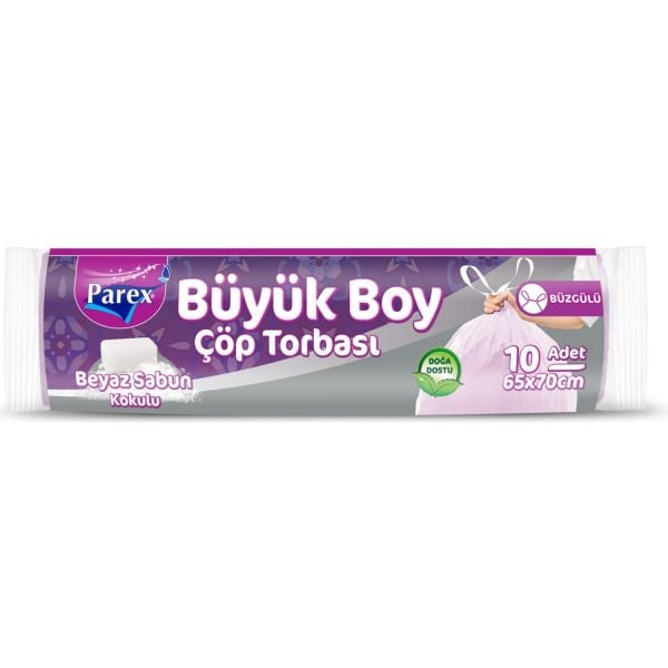 PAREX BÜZGÜLÜ ÇÖP TORBASI BÜYÜK BEYAZ SABUN 10 AD(65X70)
