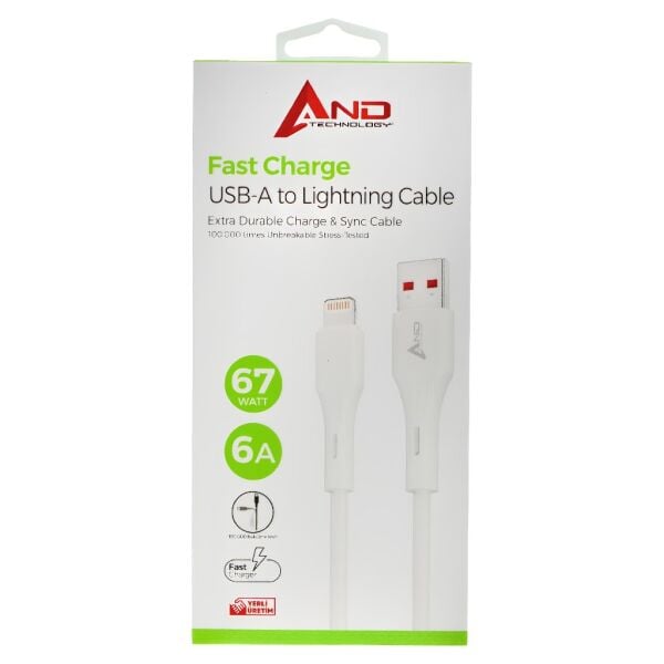 AND 67 WATT 6A HIZLI LİGHTNİNG USB KABLO AND-A620