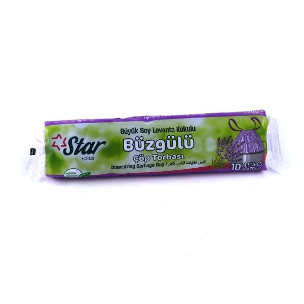 STAR PLUS BÜZGÜLÜ BÜYÜK ÇÖP POŞETİ LAVANTA KOD:506 65*70 10LU