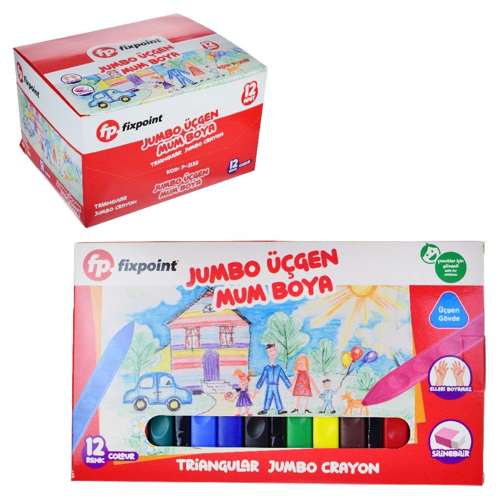 FİXPOİNT ÜÇGEN JUMBO MUM BOYA 12 Lİ P-2138