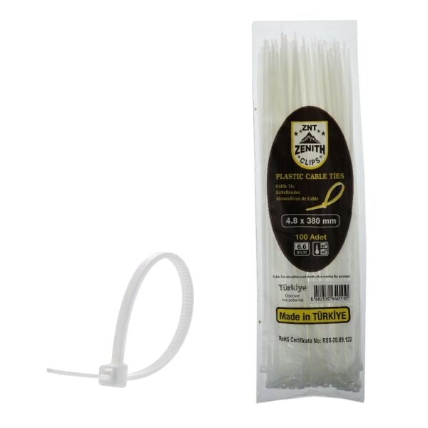 ZENITH KABLO BAĞI & CIRT KELEPÇE 4,8*380 MM BEYAZ