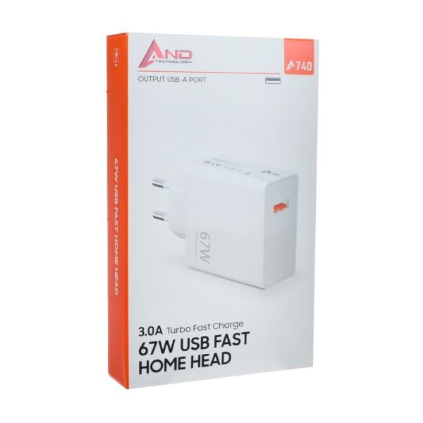 AND USB BAŞLIKLI HIZLI ŞARJ 67W 3,0 A AND-740