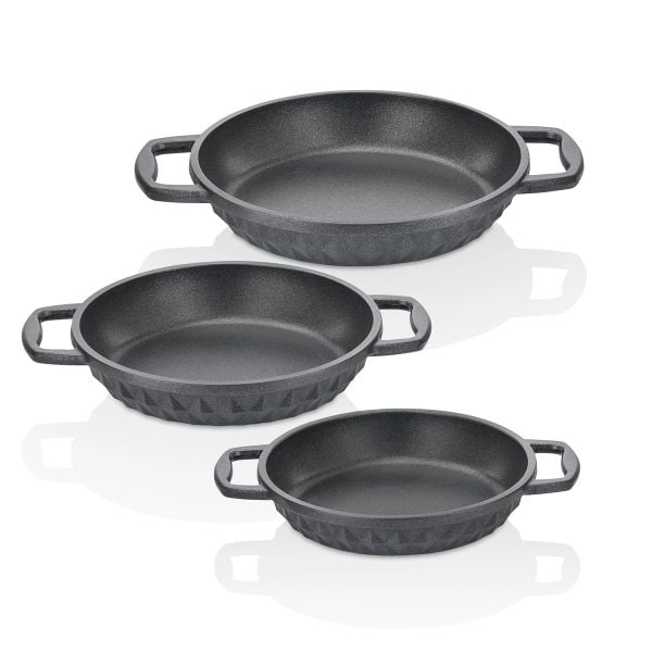 TAÇ BELLA DÖKÜM 3 LÜ SAHAN SET SİYAH 18-20-22 CM 8029