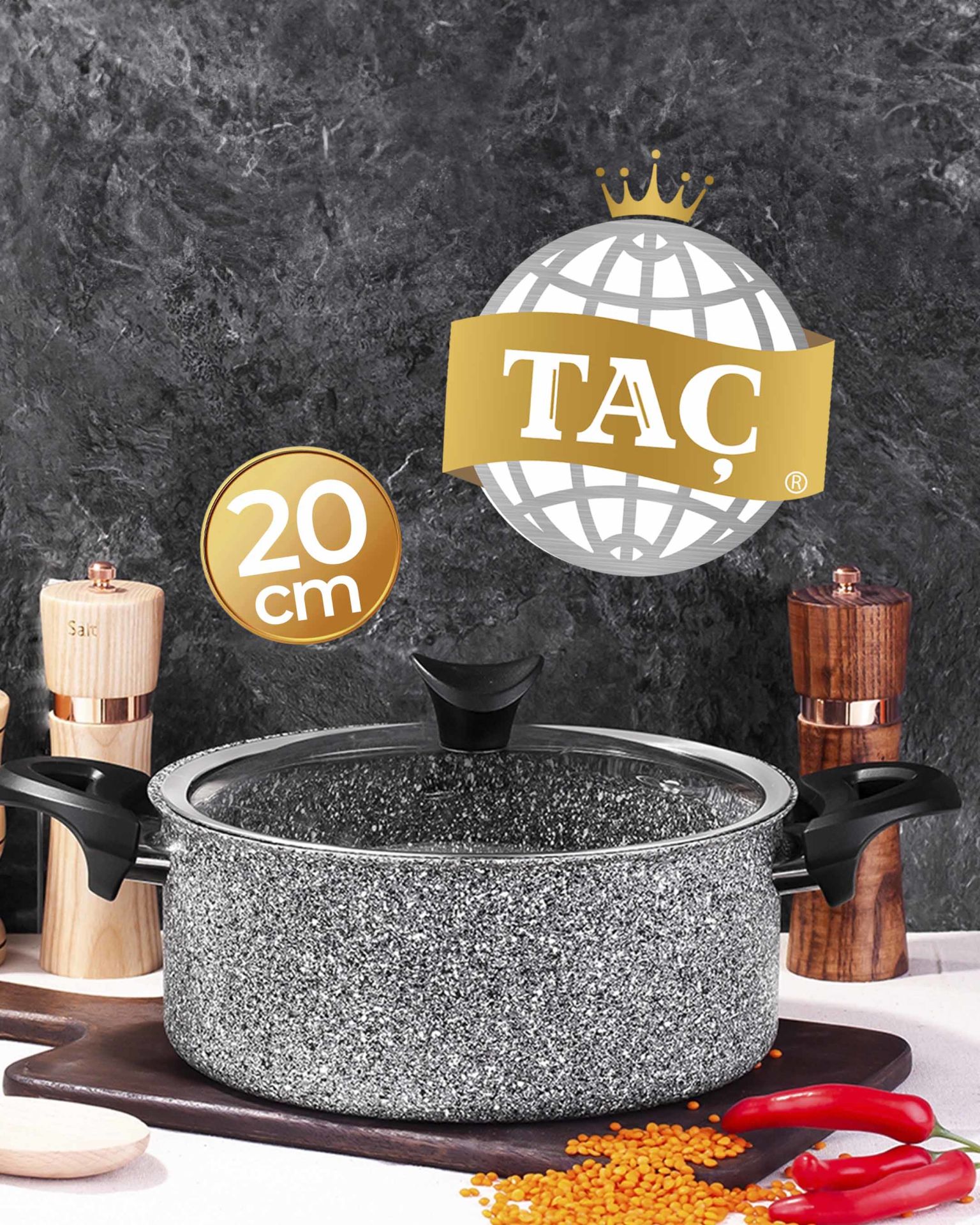TAÇ ULTRA GRANİT DERİN TENCERE 20 CM 3460