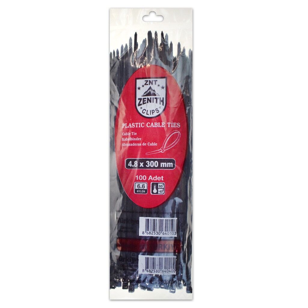 ZENITH KABLO BAĞI & CIRT KELEPÇE 4,8*300 MM SİYAH PK:100