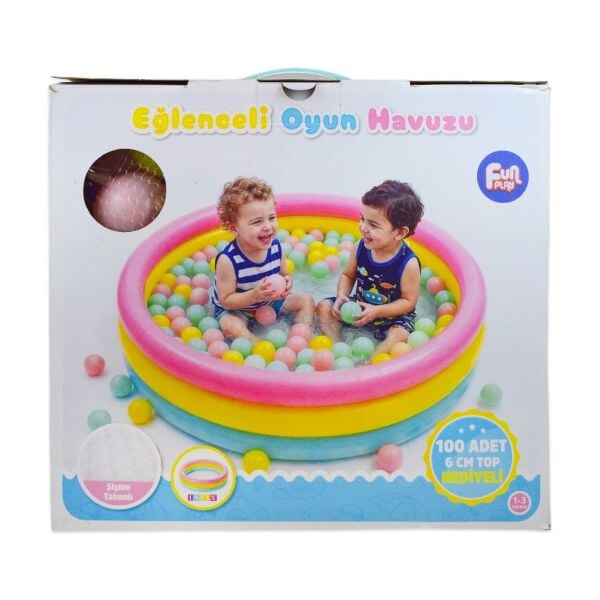 ER FUN PLAY 85CM HAVUZ ÜÇ RENKLİ İÇİNDE 100 ADET 6CM TOPLU 520