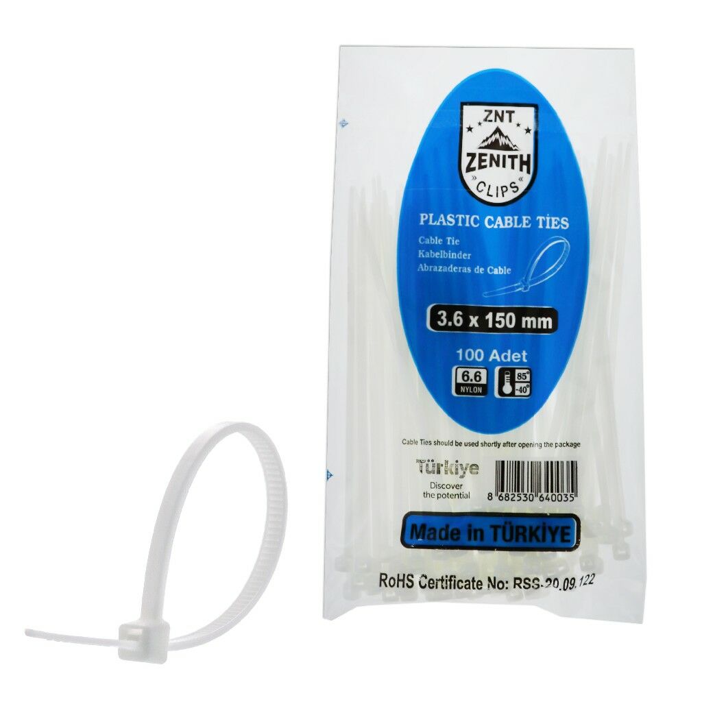 ZENITH KABLO BAĞI & CIRT KELEPÇE 3,6*150 MM BEYAZ PK:100