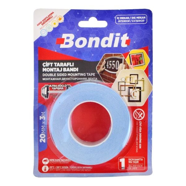 BONDİT ÇİFT TARAFLI MONTAJ BANT 3MT*20MM BNMD2030