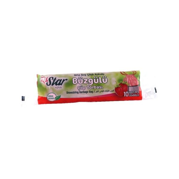 STAR PLUS BÜZGÜLÜ ORTA ÇÖP POŞETİ ÇİLEK KOD:502 55*60 10LU
