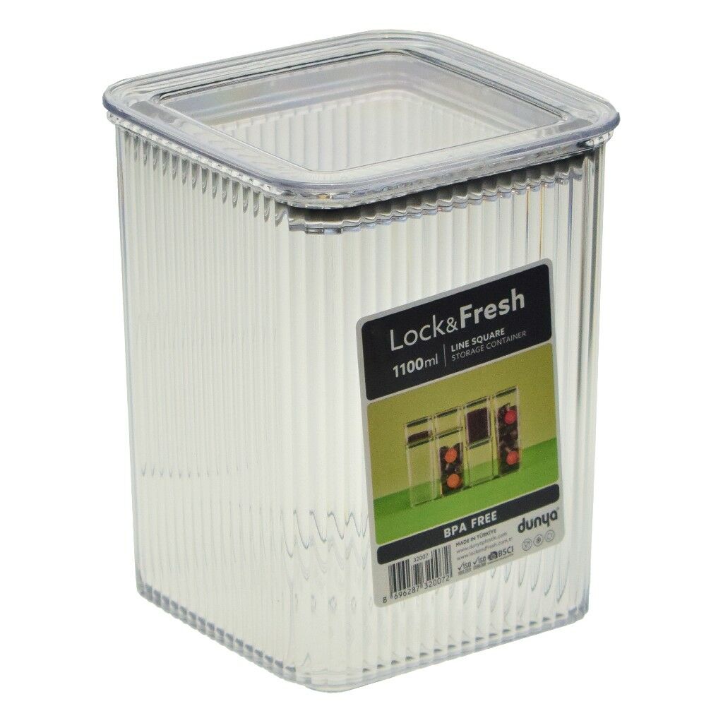 DÜNYA PLS ÇİZGİ DESENLİ KARE SAKLAMA KABI 1100ML 32007