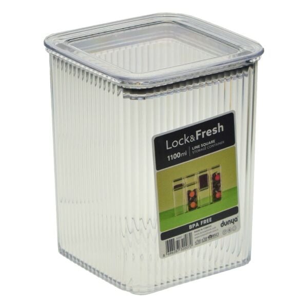 DÜNYA PLS ÇİZGİ DESENLİ KARE SAKLAMA KABI 1100ML 32007